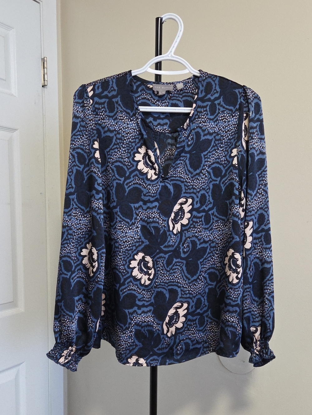 Ted Baker Navy and Cream Floral Long-Sleeve Blouse